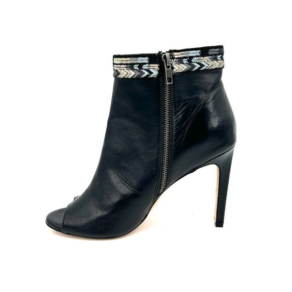 CYNTHIA VINCENT Black Blue Winona Leather Peep Toe High Heel Ankle Booties 10 - Picture 2 of 12